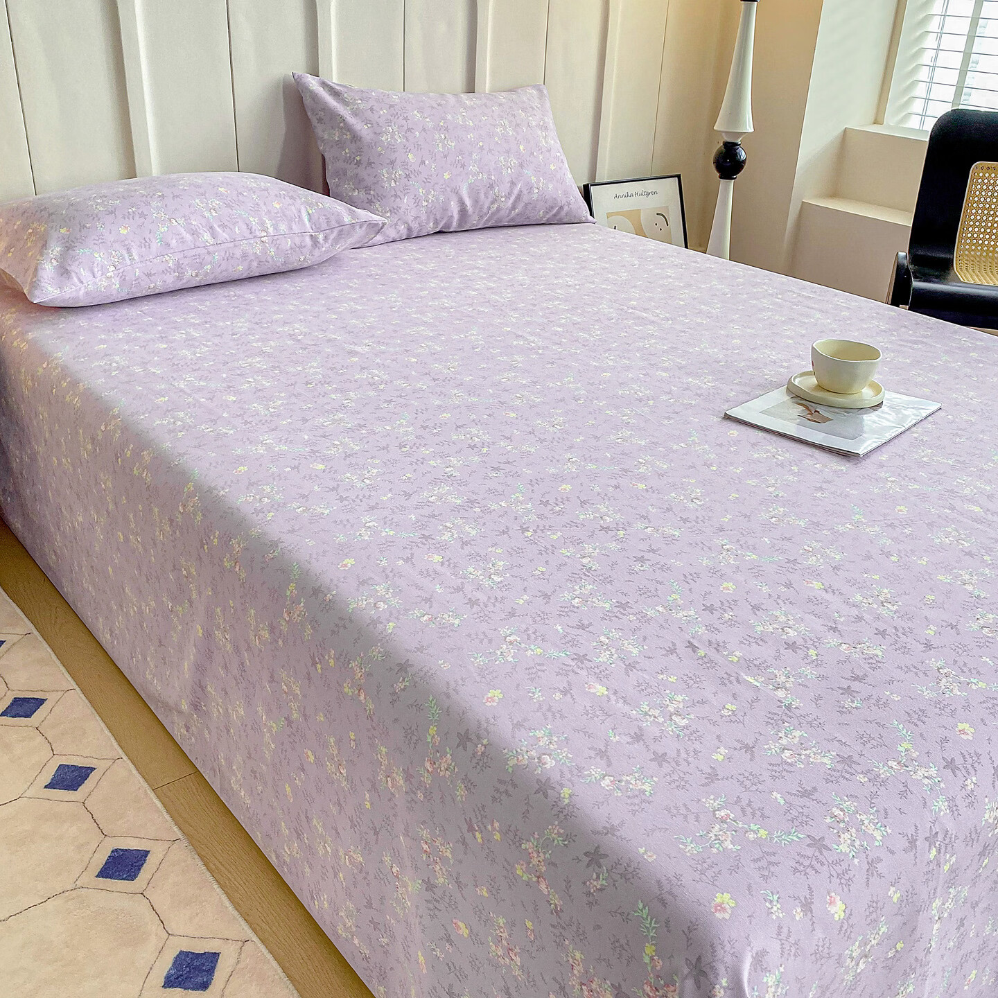 雅鹿加厚老粗布床单单件100原棉亚麻床罩学生宿舍被单三件套单人 紫罗兰 单床单200*230cm