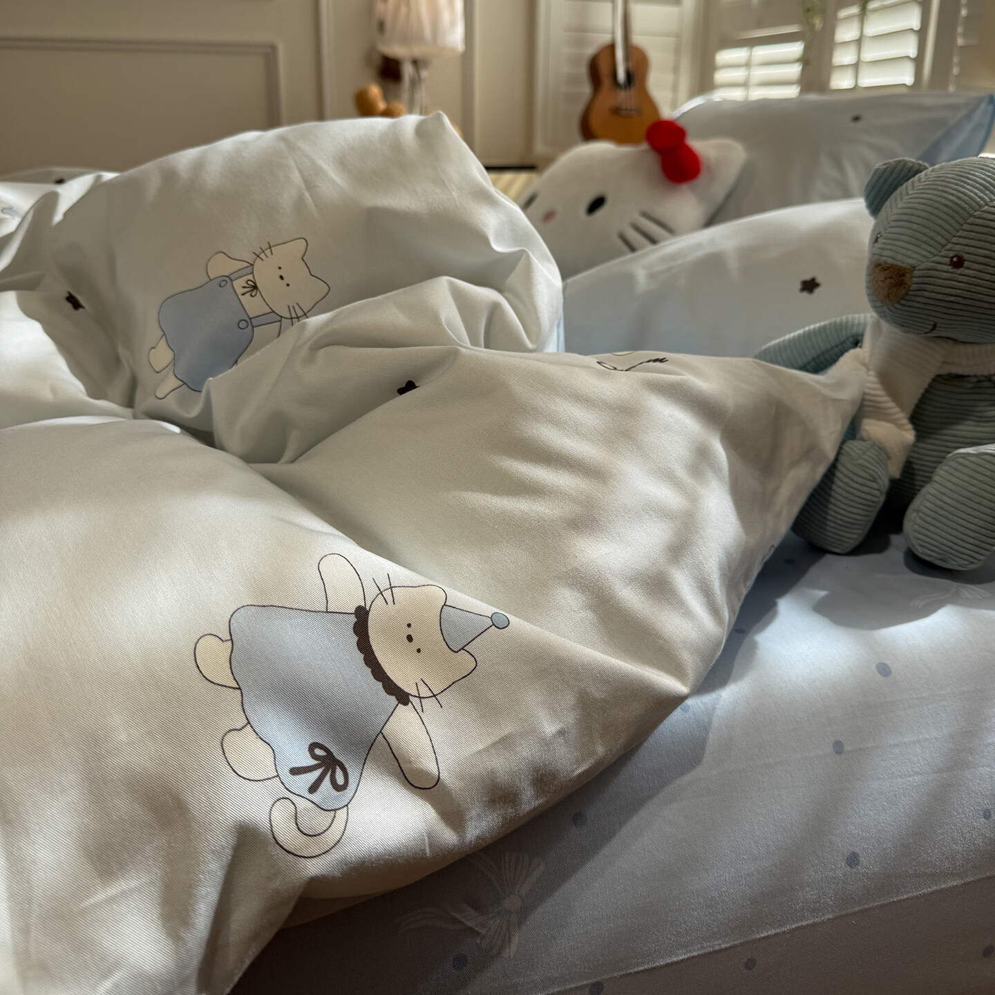 苏萱可爱萌宠猫咪全棉床上四件套卡通纯棉1.5m公寓被套床单三件套床品 小懒虫 学生 床单款 三件套-被套150x200cm