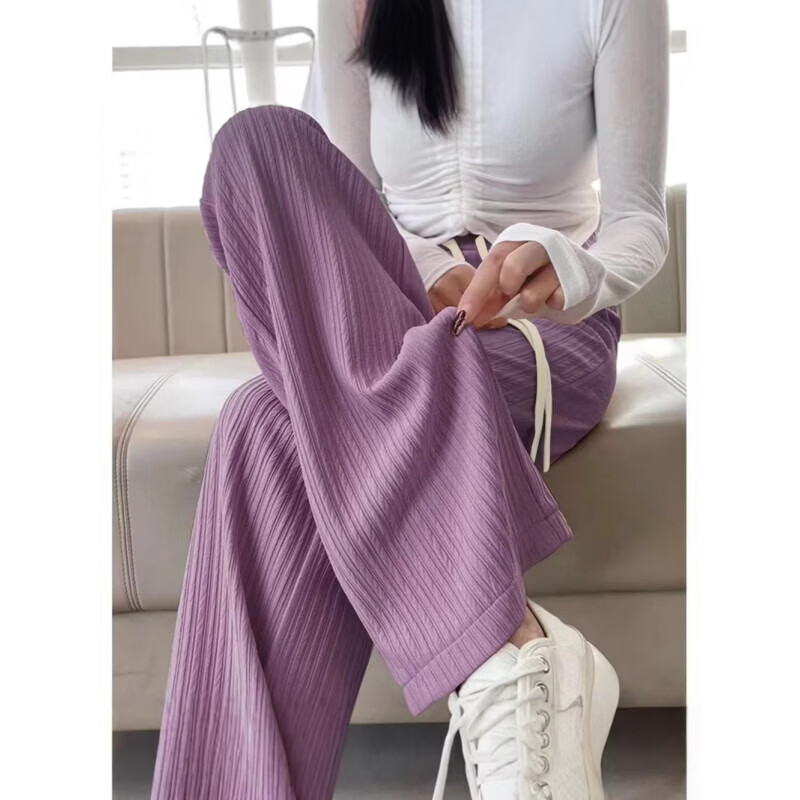 有只绵阔腿裤云朵轻盈窄版裤子女裤阔腿裤运动春夏休闲直筒裤夏打底裤 黑色 均码 (80-140斤)裤长100CM 裤腰带统一米白