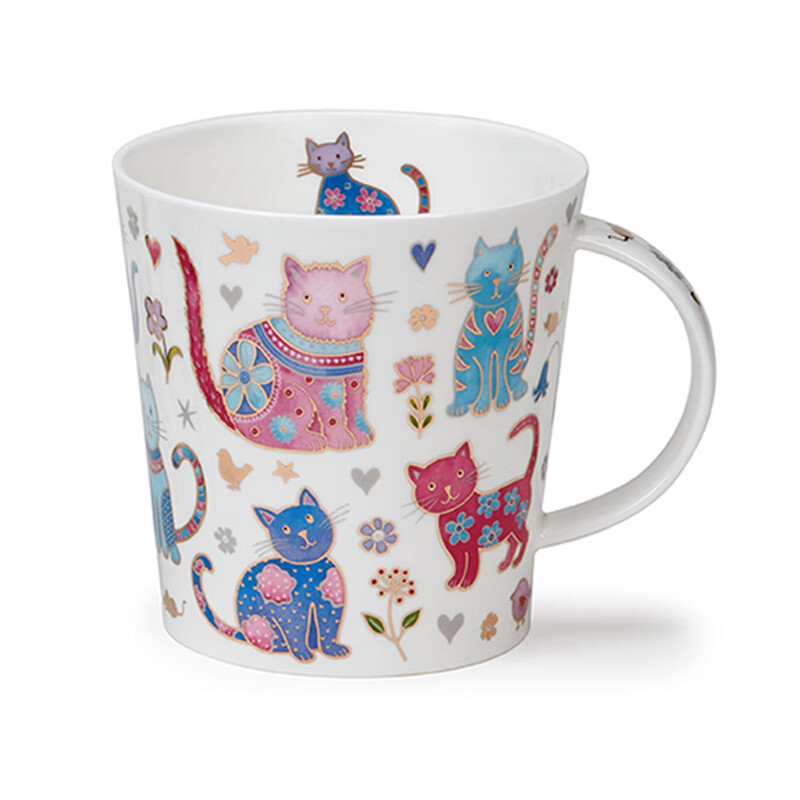 丹侬（DUNOON）英国骨瓷马克杯大容量咖啡杯 闪耀猫狗猫头鹰水杯22k金装饰礼盒装 闪耀萌猫(22K金)(480ml)