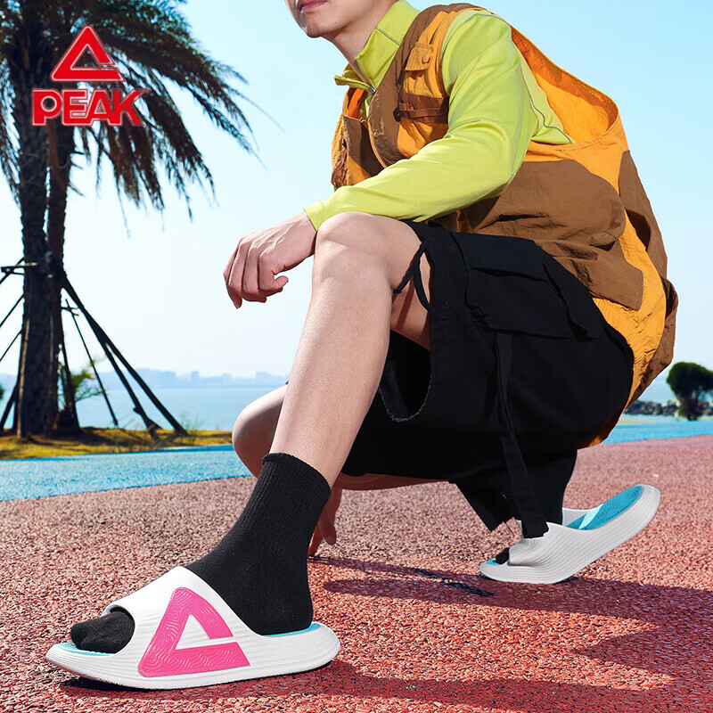 匹克（PEAK）态极运动拖鞋男夏季室内户外外穿防滑厚底拖鞋沙滩拖 白/玫红/绿 42