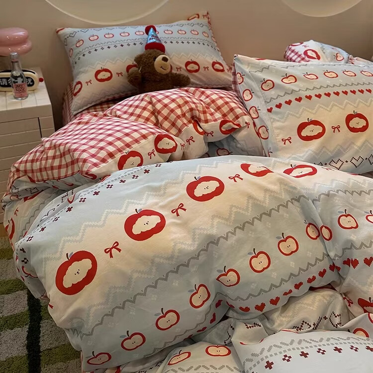 苏萱苹果熊被套单件全棉纯棉2026新款150x200x230cm单人宿舍卡通被罩4 苹果乐园 1.8m 床单款 四件套-被套200x230cm