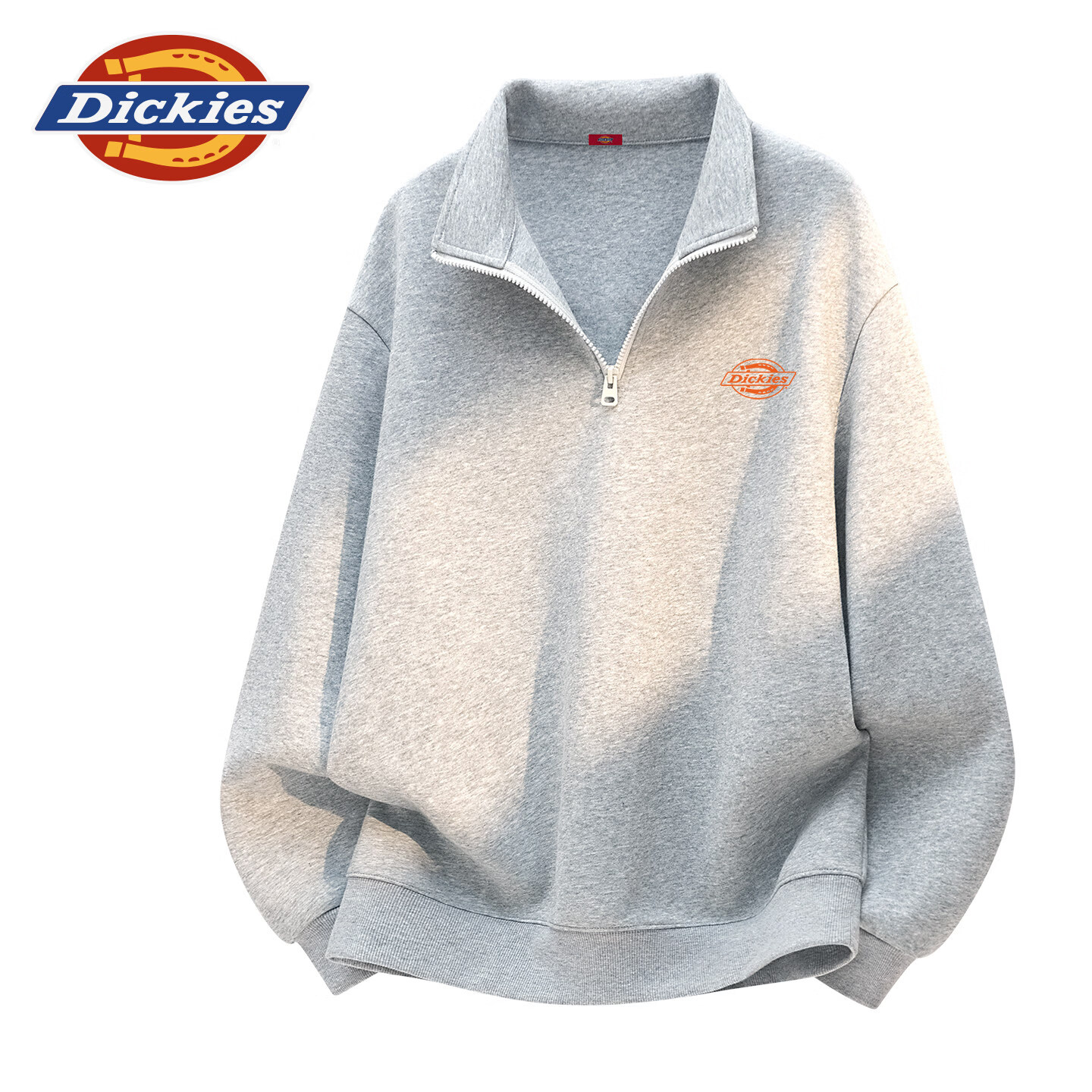 Dickies男士立领半拉链卫衣2026春季新款外套宽松休闲春装上衣潮 灰豆绿(ks马刺工人胸标) 4XL