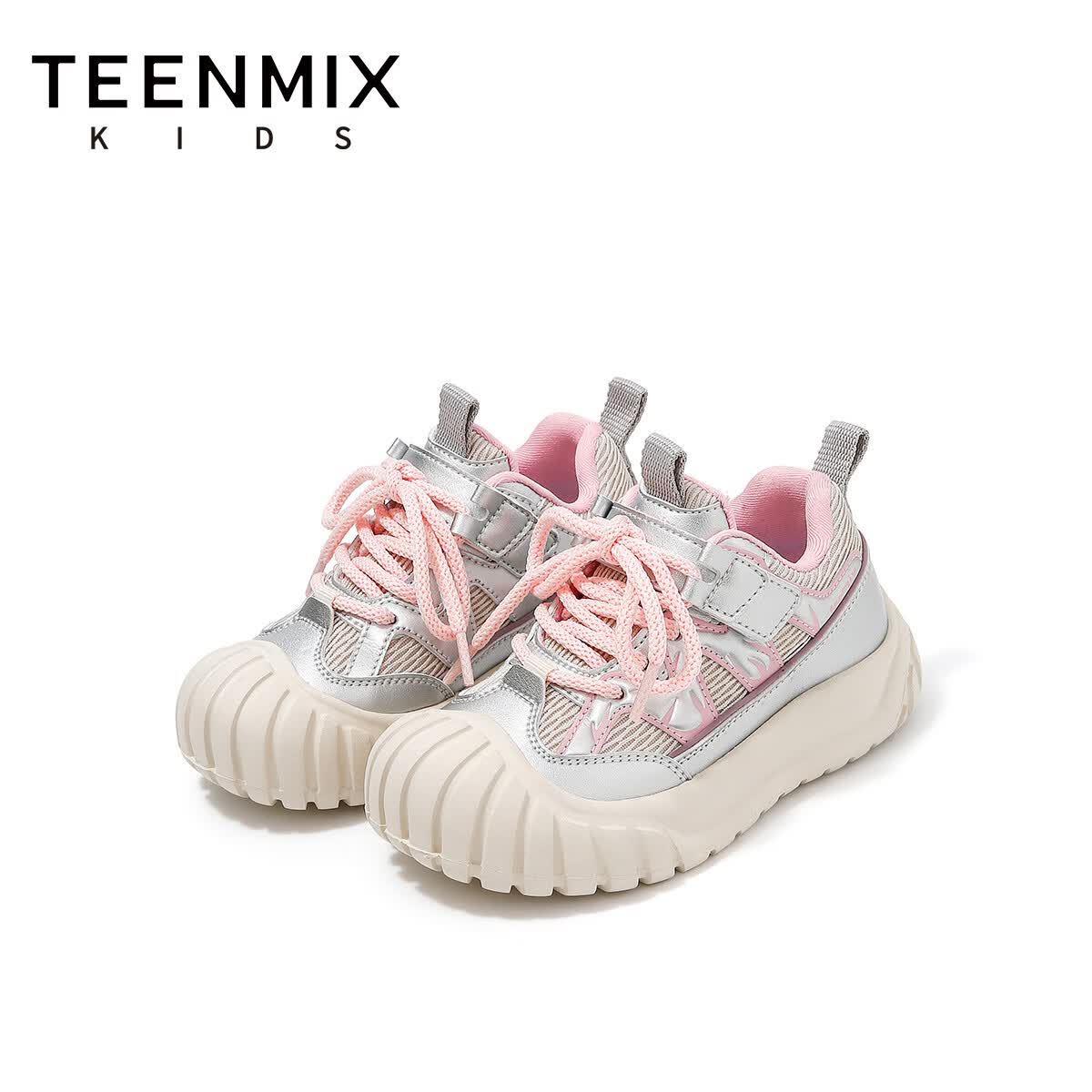 天美意儿童2025秋季新款女童中大童软底休闲鞋男童网面透气运动鞋 粉色 26