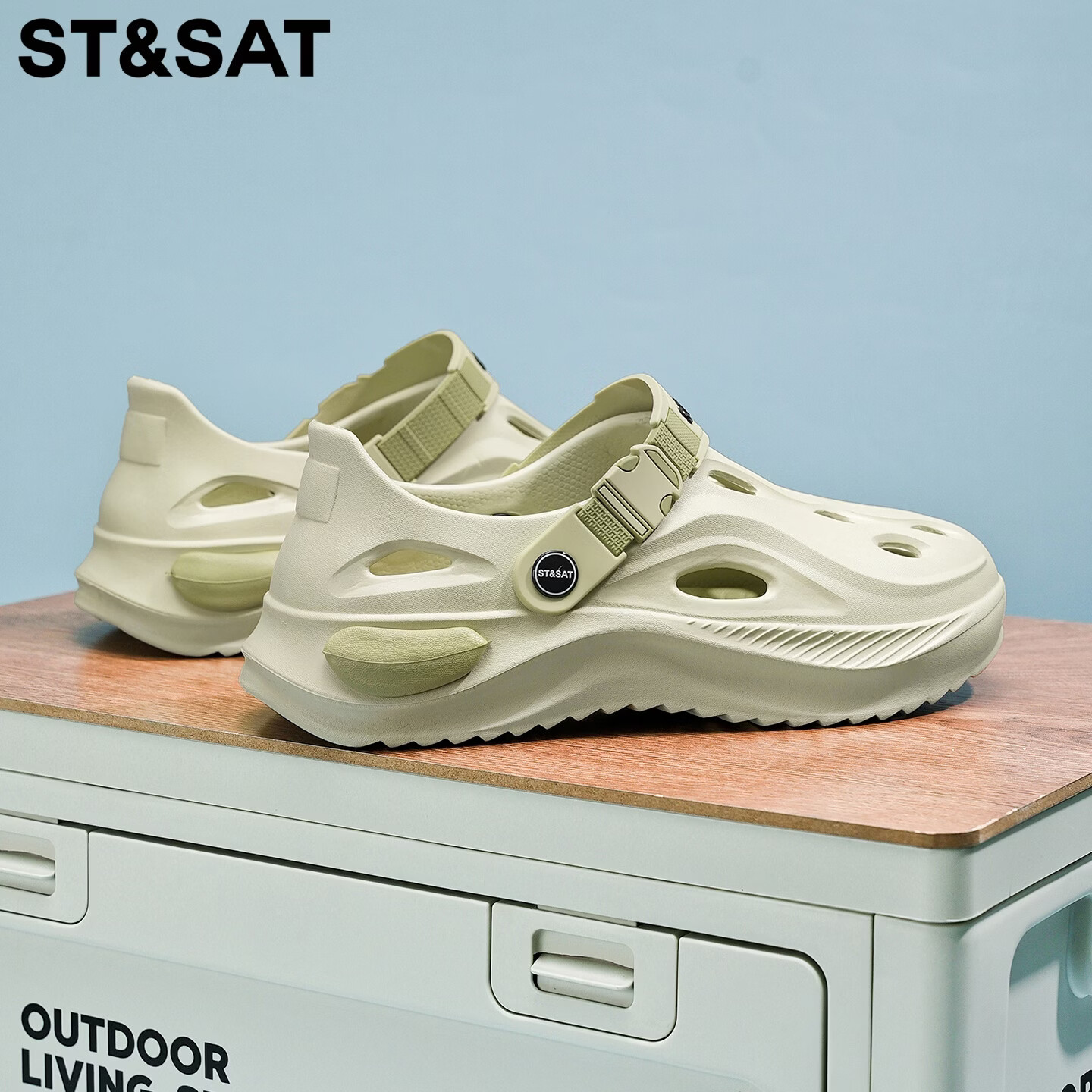 星期六（St&Sat）凉鞋男夏季新款防滑洞洞鞋男户外涉水沙滩鞋运动百搭透气休闲男鞋 绿色 44-45 标准运动鞋尺码