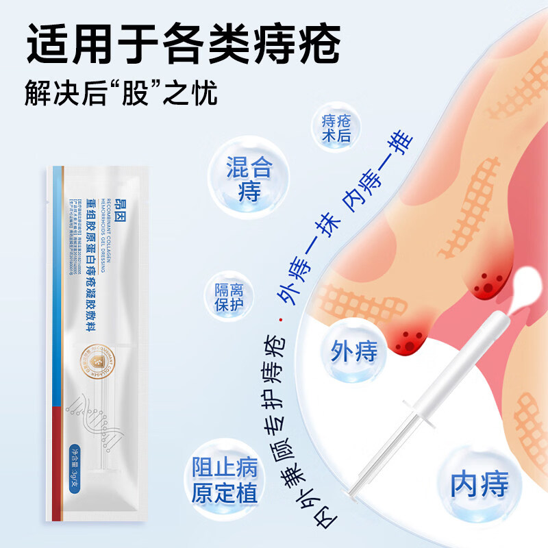 昂因痔疮膏重组胶原蛋白医用凝胶卡波姆消肉球出血内外混合痔术后修复 15支装/5盒【完整疗程全面守护】 温和不刺激【重组胶原蛋白凝胶成分】