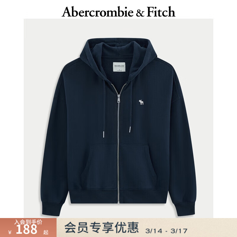 Abercrombie &amp; Fitch【美式复古】经典小麋鹿图案美式抓绒卫衣25秋冬女装152-5417 宝蓝色 XS (160/84A)