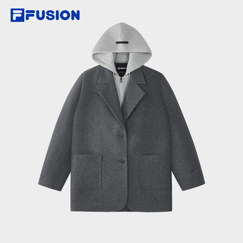 FILA FUSION斐乐潮牌呢子外套女2026春季假两件连帽西装外套