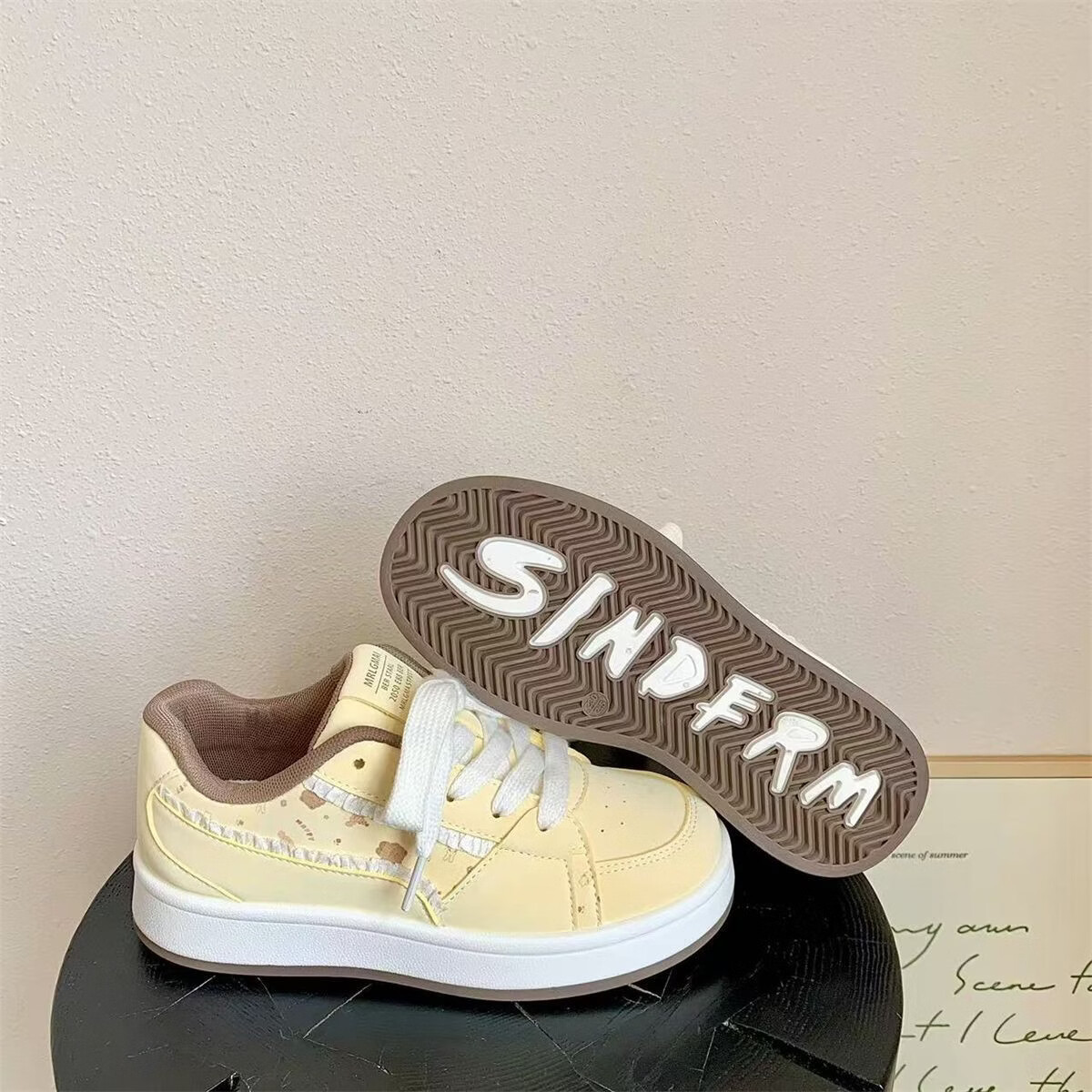 绮步佳人厚底透气休闲运动板鞋女小白鞋拼色百搭低帮板鞋 黄色 40