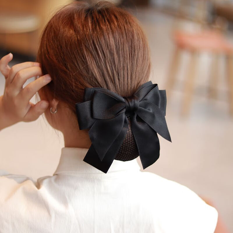 【精选】头花职业上班护士发网兜盘发头花蝴蝶结发网空姐银行头花 【燕尾款头花】黑色---细网