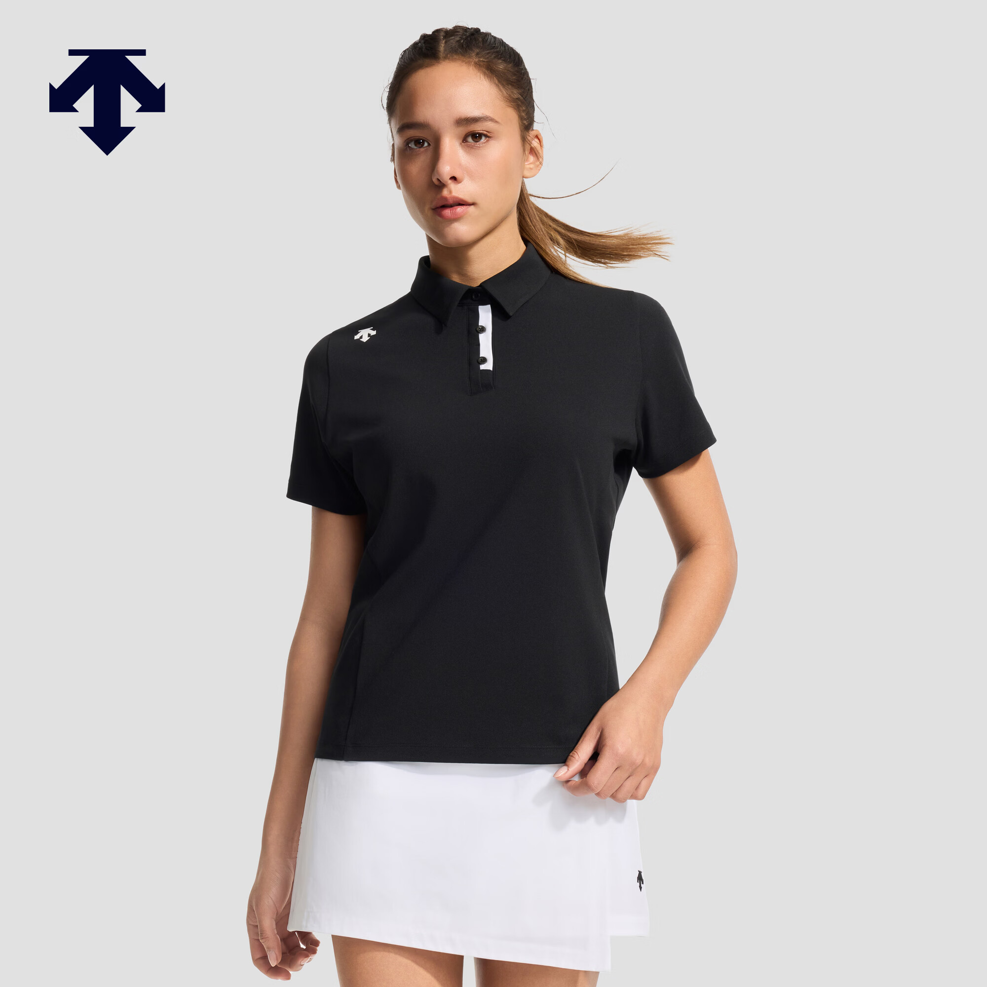 迪桑特（DESCENTE）WOMEN’S TRAINING系列女士透气短袖POLO衫新款 BK-黑色 L (170/88A)