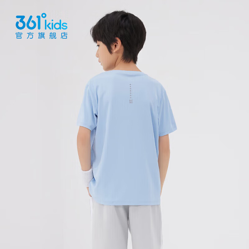 361°童装男女童短袖针织衫年夏季新款速干儿童T恤中大童冰爽上衣 柔蓝1204-男童 160 cm