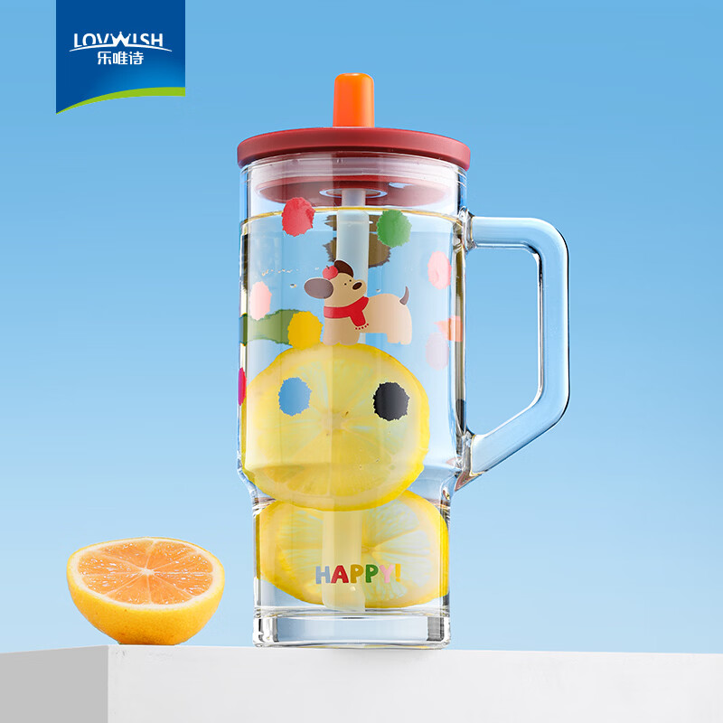 乐唯诗高颜值冰霸玻璃杯喝水杯子男女生超大容量冰美式咖啡杯家用奶茶杯 冰霸吸管杯【田园红】590ml1只