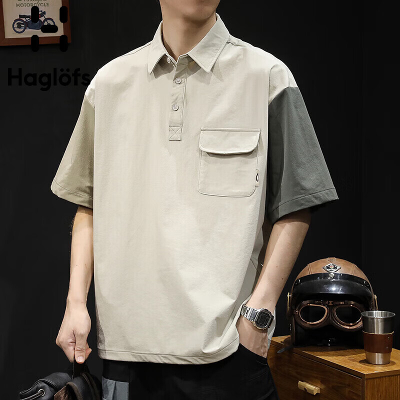 火柴棍短袖衬衫男士2026新款弹力速干山系户外休闲夏季日系polo衫男T恤 Z838杏色 M 适合115-130斤