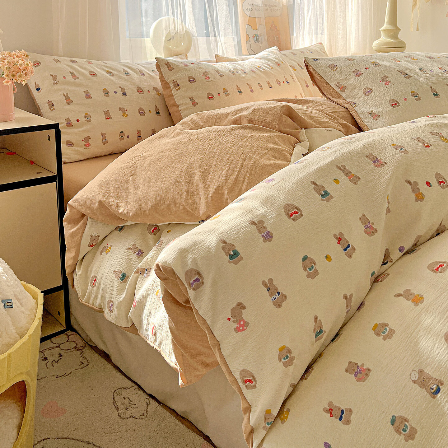 雅鹿床上双层纱四件套2026新款床单被套学生宿舍单人三件套3 M系-兔子和狗【母婴级面料/亲肤舒适】 2.0四件套- 床单款 (被套200*230cm)