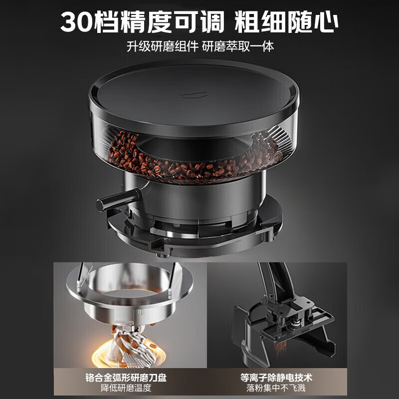 美的(Midea)半自动咖啡机磨豆机冷萃研磨一体机家用意式浓缩双锅炉可视压力30档研磨 【玄武】MA-GE5810黑武士