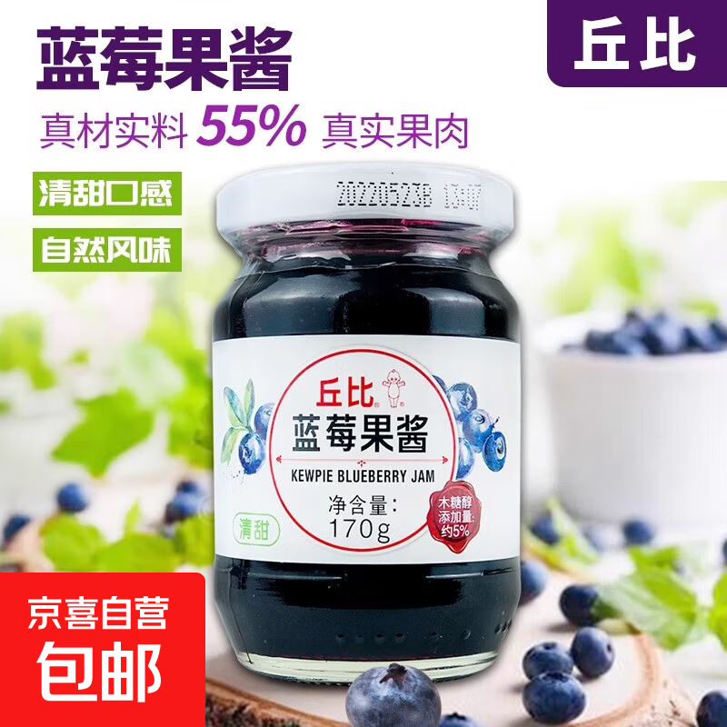 丘比蓝莓果酱170g 家用0脂肪涂抹面包酱早餐冰淇淋酸奶草莓苹果酱 丘比蓝莓果酱170g*1瓶