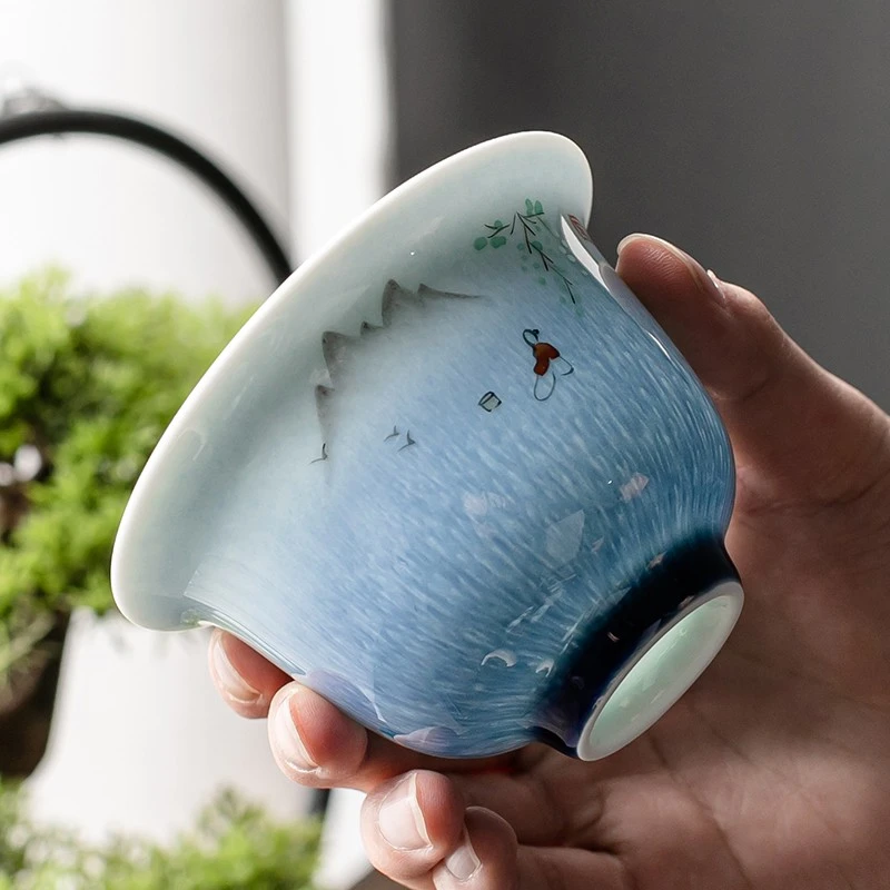 京峰阁 茶具套装 景德镇陶瓷手绘划船茶壶整套高档轻奢家用办公商务礼品 手绘划船皮盒套装 6人饮 11件