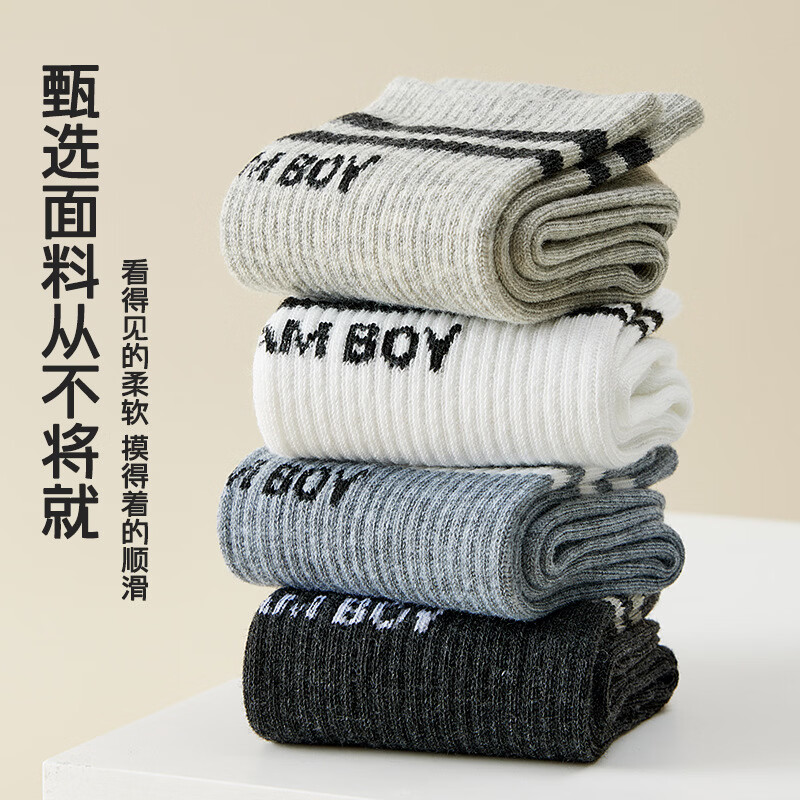 米大爷10双袜子男士春夏季中筒袜吸汗透气运动袜男款双杠潮流四季袜子 双杠潮流中筒男袜 10双 均码