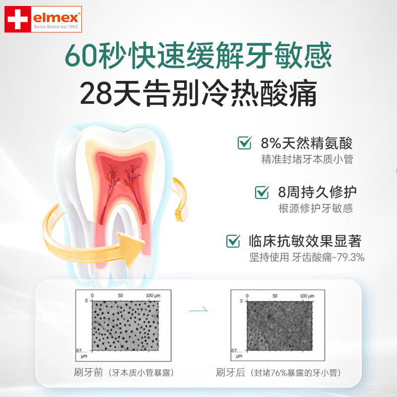 ELMEX艾美适抗敏美白牙膏 去黄去渍专效美白抗敏双效护齿清新口气 抗敏美白牙膏112g 1支