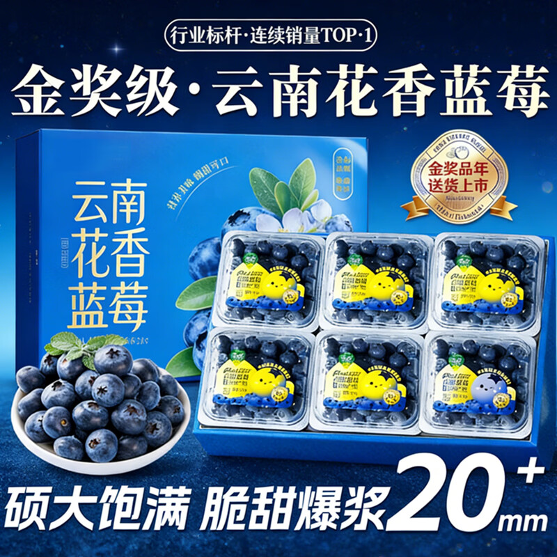 融鲜云南花香蓝莓【多地次日达】新鲜水果礼盒送礼物品 【越多越划算】4盒100-125g/盒单果15-18mm