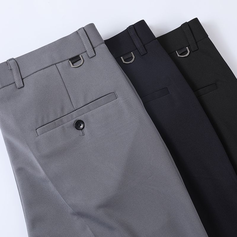 虎都（FORDOO）弹力西裤男夏季薄款冰丝直筒宽松休闲裤男士垂坠感商务西装长裤子 黑色+黑色(常规) 两件装 薄款 38 【适合腰围3尺1】