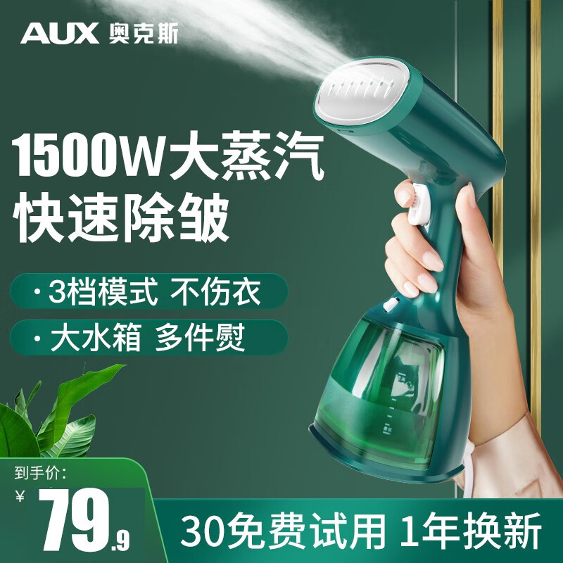 奥克斯（AUX） 手持挂烫机家用蒸汽迷你电熨斗小型便携式挂式烫衣服旅行熨烫机AUX-YS3015 墨绿色