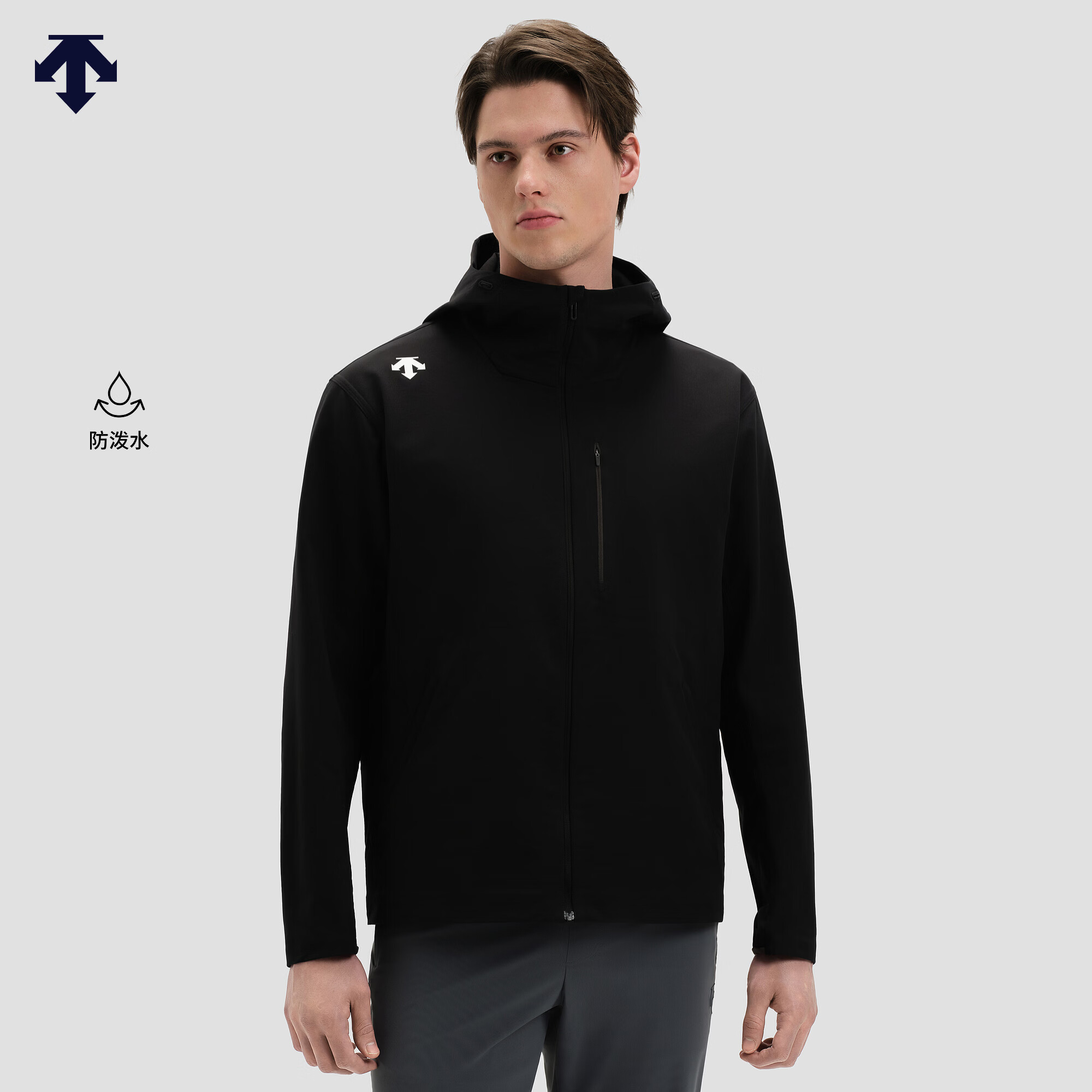 迪桑特（DESCENTE）TRAINING系列男士防泼水连帽梭织上衣新品 BK-黑色 L (175/96A)