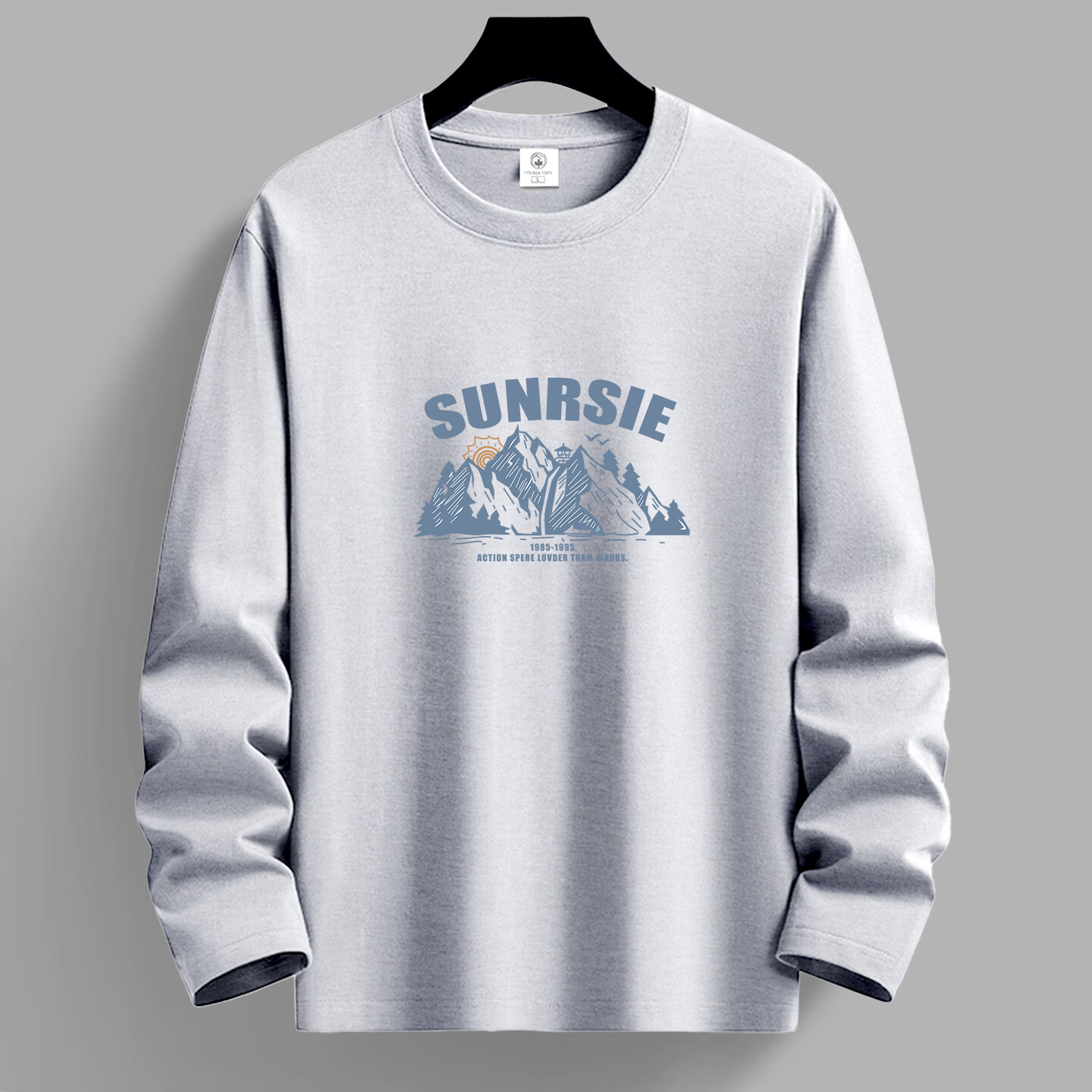 布卡澜琦春秋季新款男士圆领长袖T恤时尚潮流印花圆领长袖休闲体恤衫卫衣 白色SUN山峰长袖 XL 【建议120-135斤】