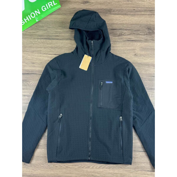 PATA巴塔户外哥尼亚R2美式加绒保暖连帽外套拉链开衫卫衣锁温上衣抓绒 黑色 patagonia抓绒衣 x M