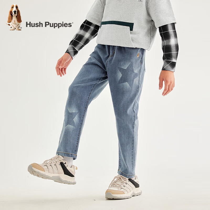 暇步士(Hush Puppies)【经典款】童装儿童男大童秋季时尚潮流男童休闲牛仔裤 蓝牛仔 130 cm