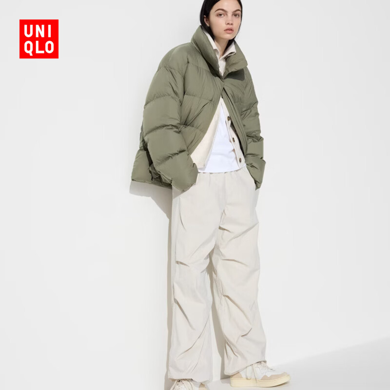 优衣库女装羽绒茄克/科技保暖外套云感羽绒469901 56 橄榄色 XL /165/92A