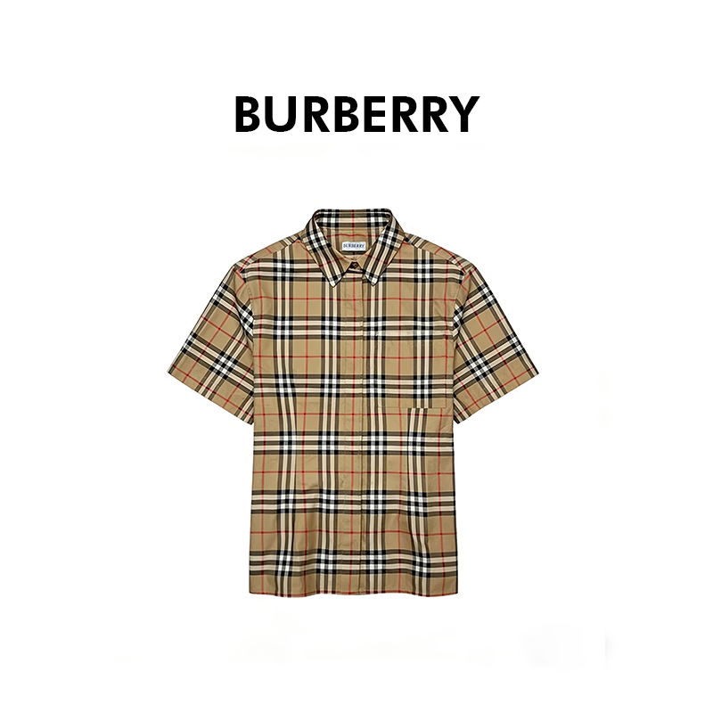 BURBERRY博柏利巴宝莉女士棕色格纹隐藏式单排扣短袖衬衫81041761 英码10