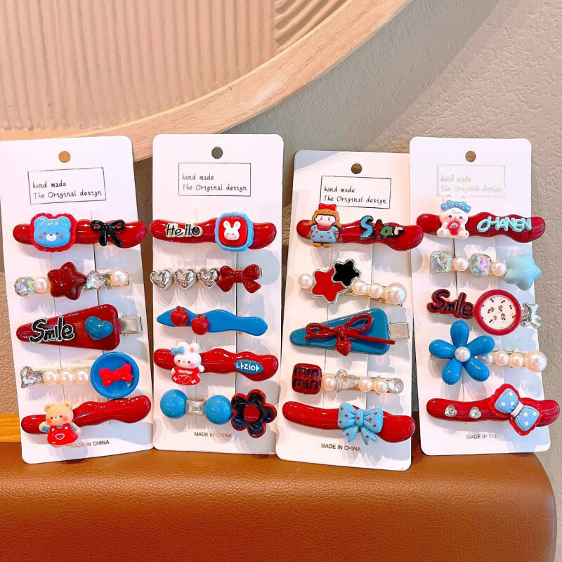 清洁JTT 蓝色花朵套装蝴蝶结发夹 韩版甜美头饰