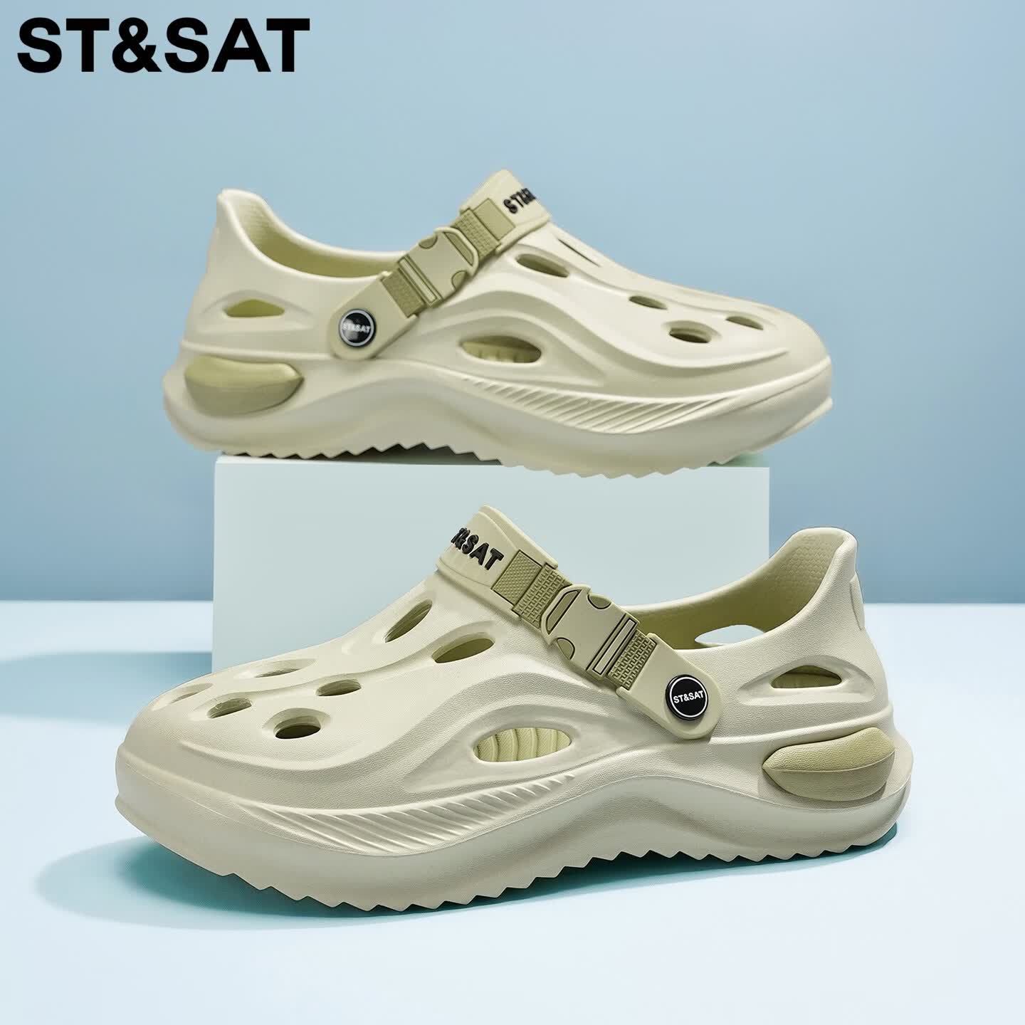 星期六（St&Sat）凉鞋男夏季新款防滑洞洞鞋男户外涉水沙滩鞋运动百搭透气休闲男鞋 绿色 44-45 标准运动鞋尺码 京东折扣/优惠券