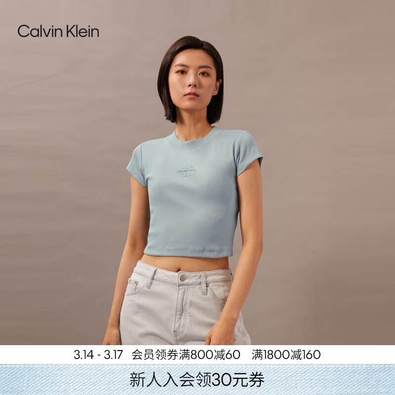 Calvin KleinJeans�ļ�Ůʿ���м�Լ��ĸʱ��ck���ö̿��ذ�΢���������T�� PFF-ǳˮ�� S