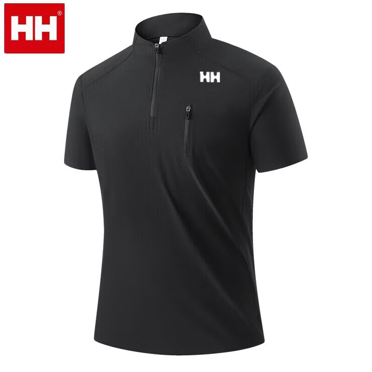 HHT恤男夏季户外运动短袖休闲速干衣半拉链冰丝立领上衣 深蓝 XL【1 海丽汉森（HH）黑色 海丽汉森（HH）6XL【220-240斤左右】