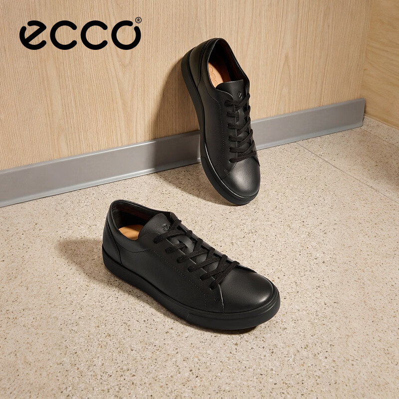 爱步（ECCO）休闲鞋男 2026年新款真皮简约舒适板鞋轻商务男鞋 柔酷10号560114 黑色56011401001 41