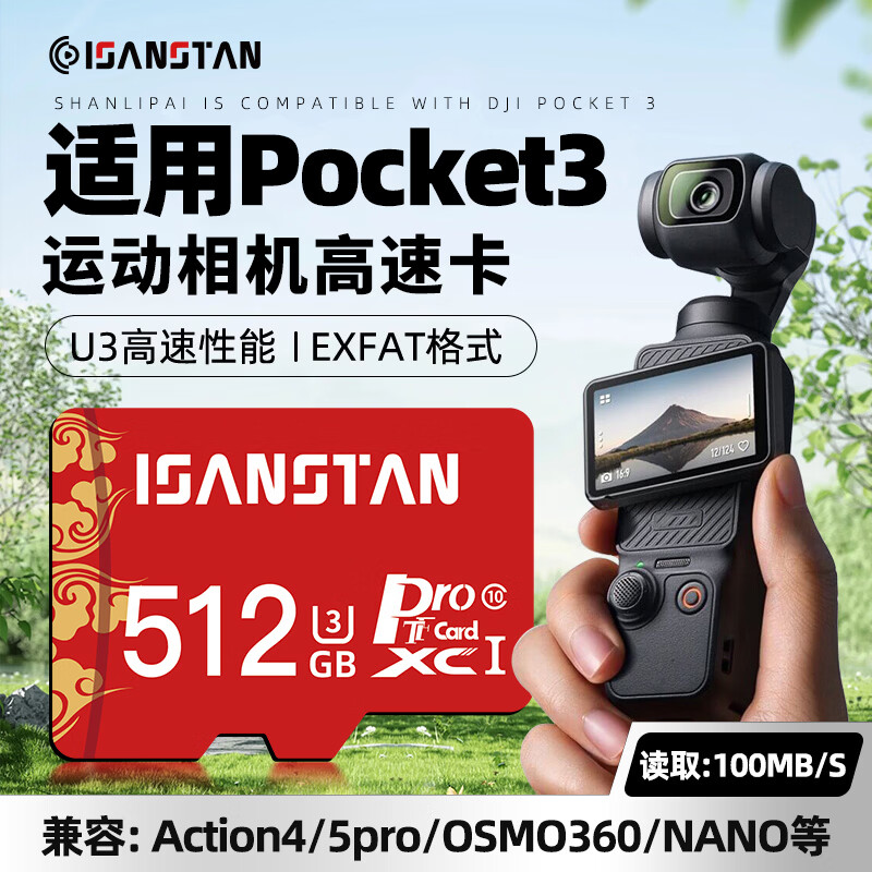 闪立派存储卡适用大疆Pocket3内存卡高速V30运动相机Pocket2/Nano/Action6储存卡无人机mini3精灵p4专用 TF512G【基础兼容通用内存卡】