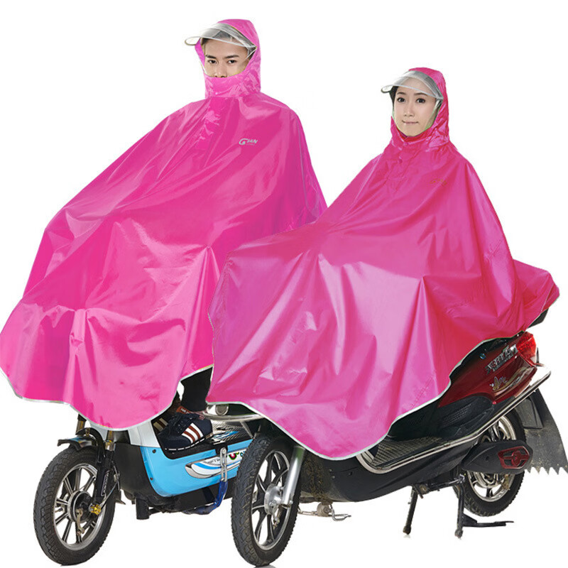 骑安雨衣电动车自行车单人成人时尚透明帽檐加大加厚男女一体式雨衣 玫红 XXXL