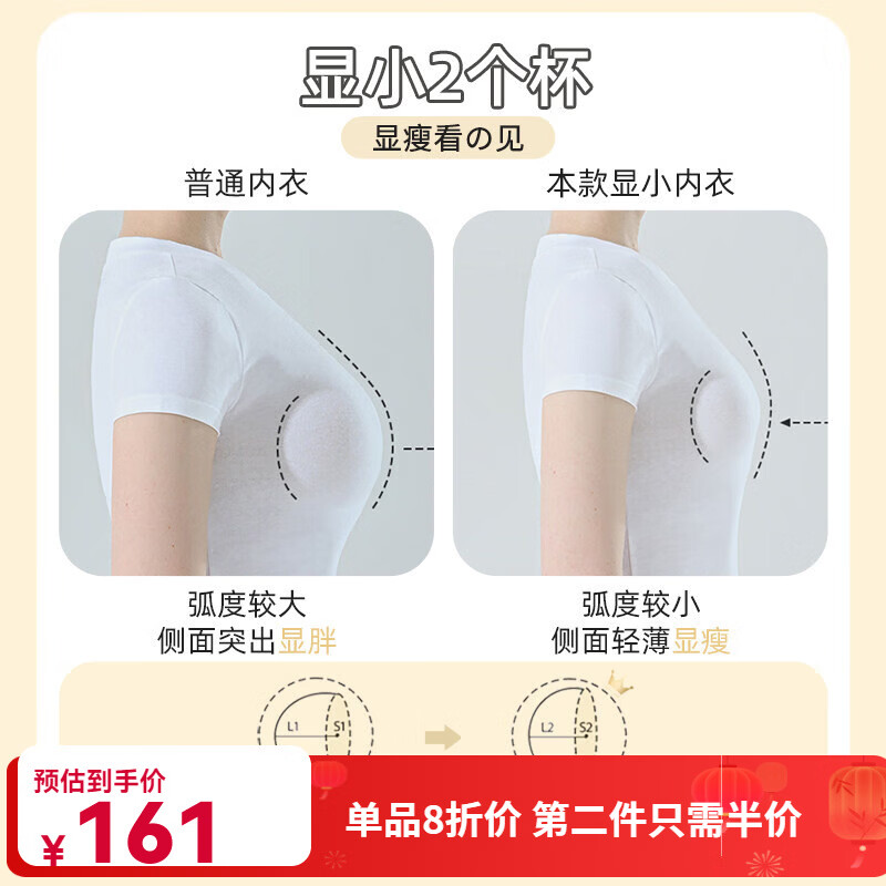 黛安芬(Triumph)大胸显小内衣女调整型无钢圈收副乳全罩杯大尺码聚拢胸罩罩夏季 肤色 【视觉显小0.3CM】 95F