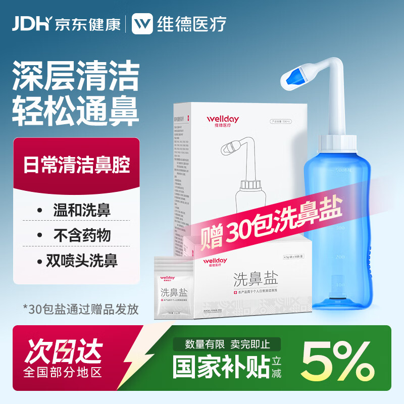 维德（WELLDAY）洗鼻器成人儿童鼻炎冲鼻器 生理盐水鼻腔清洗器500ml