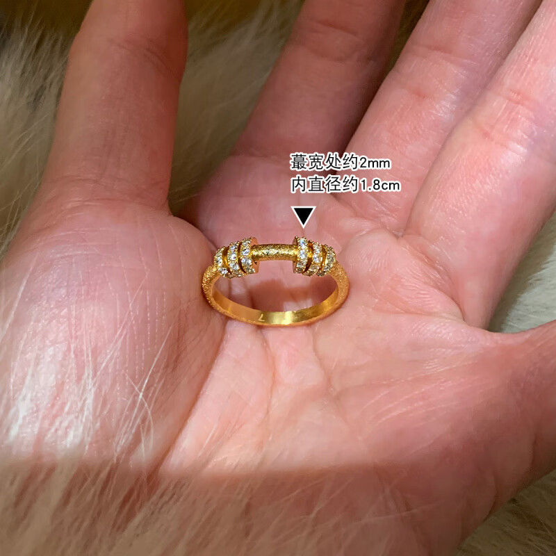 恒久叶时来运转金色拉丝锆石食指戒指女轻奢感设计感小众不掉色戒指 拉丝镶钻戒指【金色】 内径约16mm_美码6号