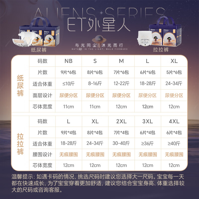ET 外星人【4送1,到手5包】光跃系列尿便分离婴儿乳木果纸尿裤透气尿不湿 纸尿裤【XL】30片*5包 24-34斤