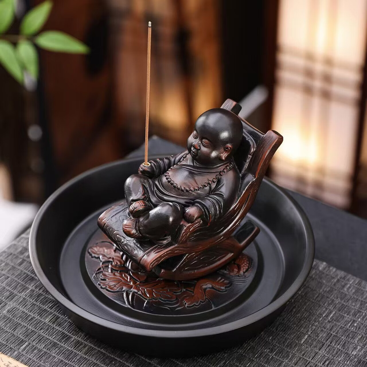 创意摇椅个性茶玩茶桌茶台多功能装 饰摆设禅意紫陶和尚茶宠摆件 紫陶 摇摇椅 小和尚