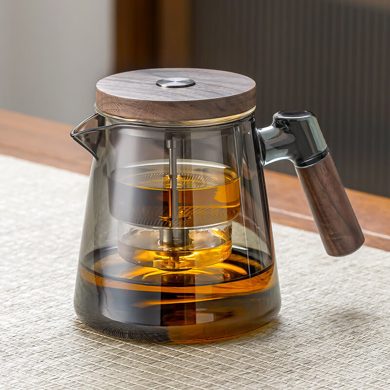 飘逸壶家用轻奢胡桃木茶水分离泡茶壶耐热煮茶壶防爆茶具808 烟灰色