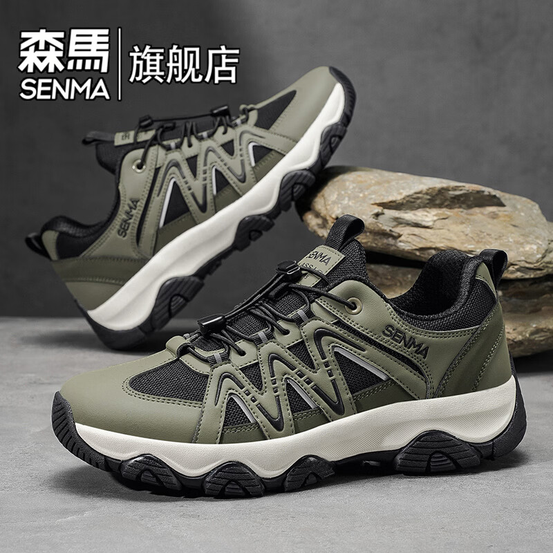 森馬男鞋新款夏季透气防滑耐磨户外旅游徒步登山鞋软底休闲运动老爹鞋 绿色【普通款】 39 标准码数/现货秒发