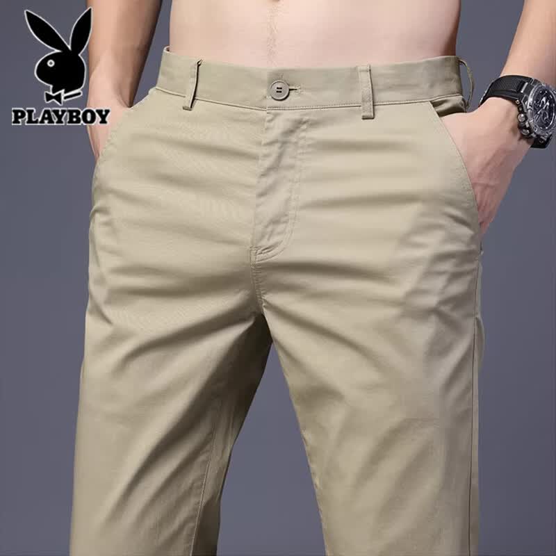花花公子夏季薄款男士休闲裤纯棉宽松直筒男裤子新款潮牌百搭弹力长裤子男