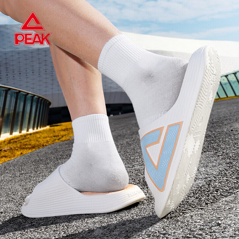 匹克（PEAK）态极拖鞋夏季防滑踩屎感软底厚底男女通用运动家居凉鞋 白/粉/兰 42