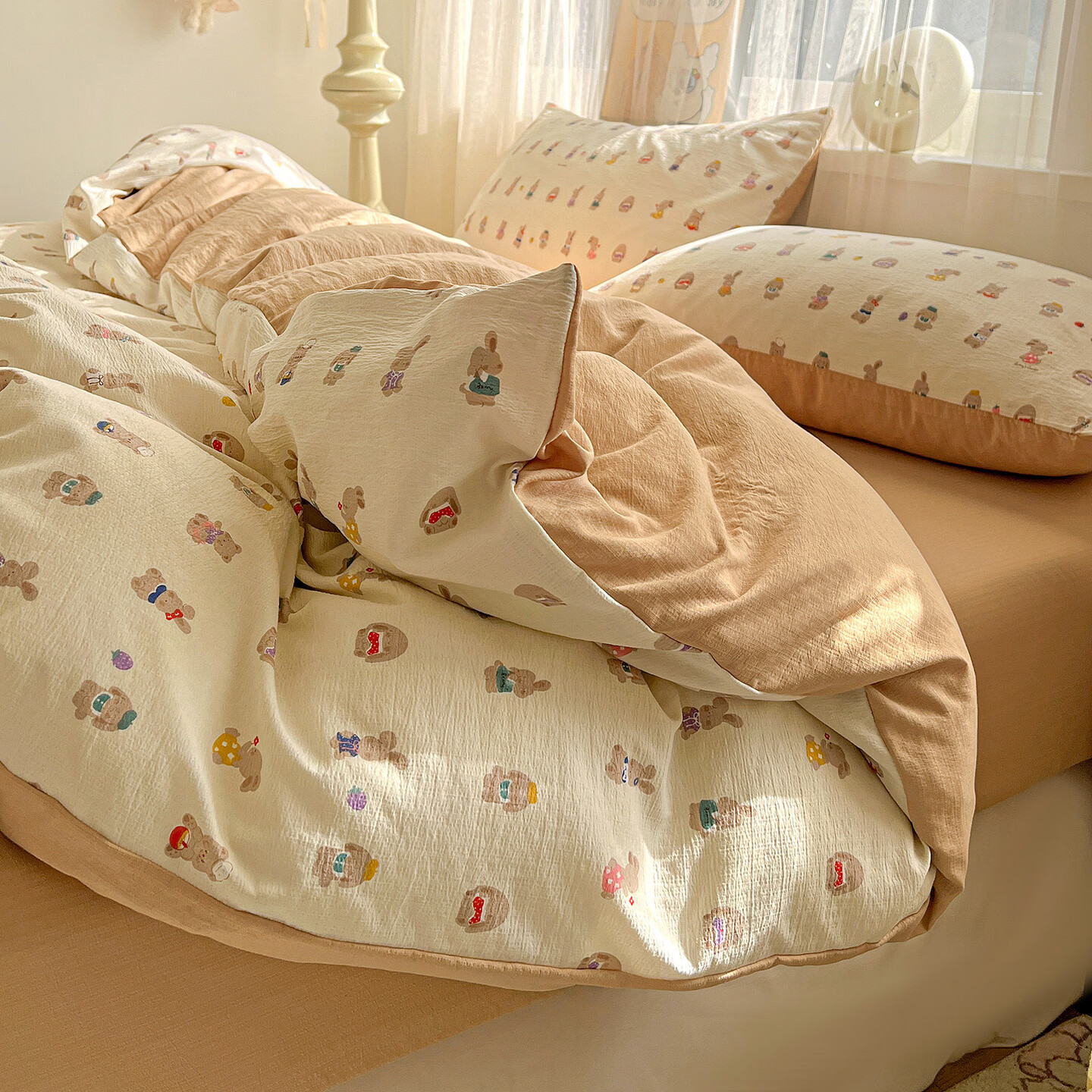 雅鹿床上双层纱四件套2026新款床单被套学生宿舍单人三件套3 M系-兔子和狗【母婴级面料/亲肤舒适】 2.0四件套- 床单款 (被套200*230cm)